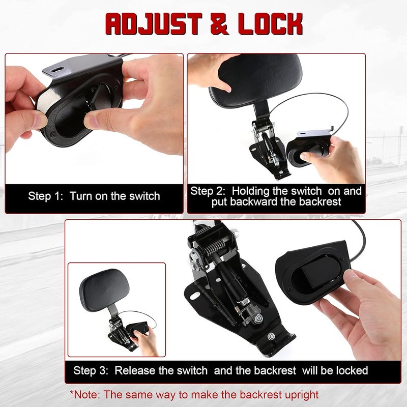 INNOGLOW Motorcycle Adjustable Driver Backrest Rider Backrest with Black Mount Kit for Harley Touring Electra Glide Road Glide Road King Street Glide CVO 2009-2020 - Image 3